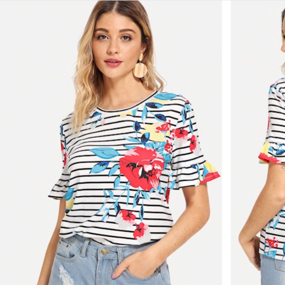 Striped floral blouse